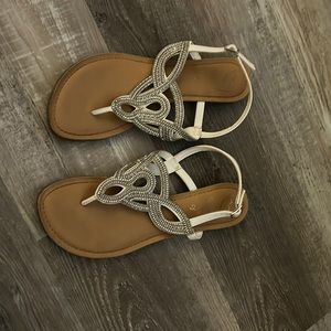 White and silver Fergie sandals